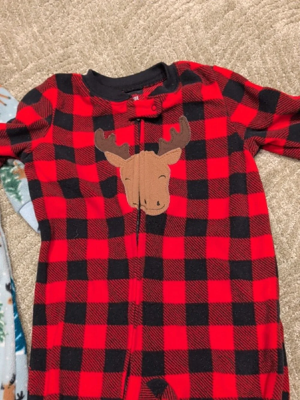 Carter's Red and Black Buffalo Plaid Moose Footed One-Piece